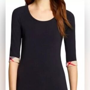 Burberry Scoop Neck Three Quarter Sleeve Tee
